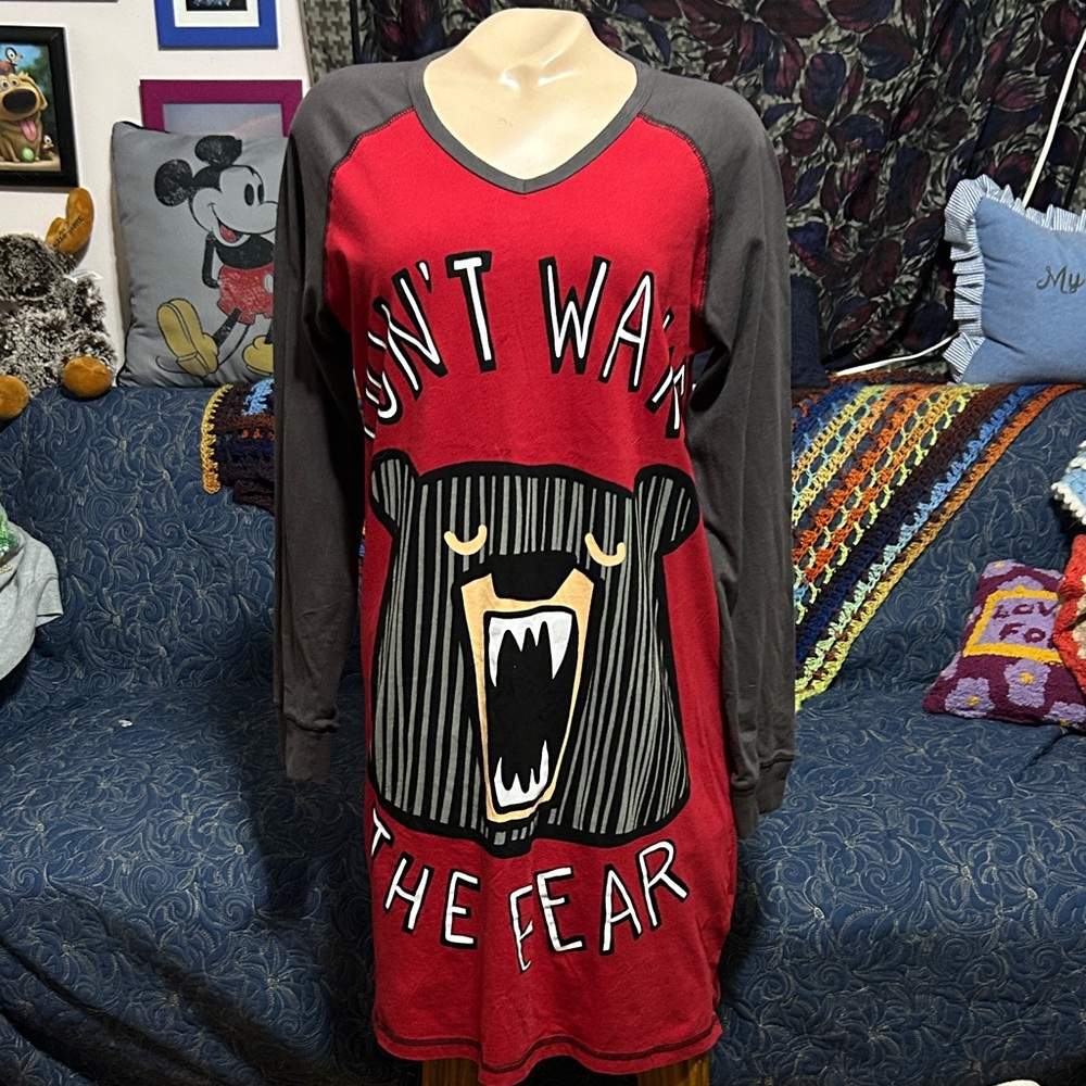 Lazy One Bear Graphic Long Night Shirt - don’t wake the Bear + slippers + socks